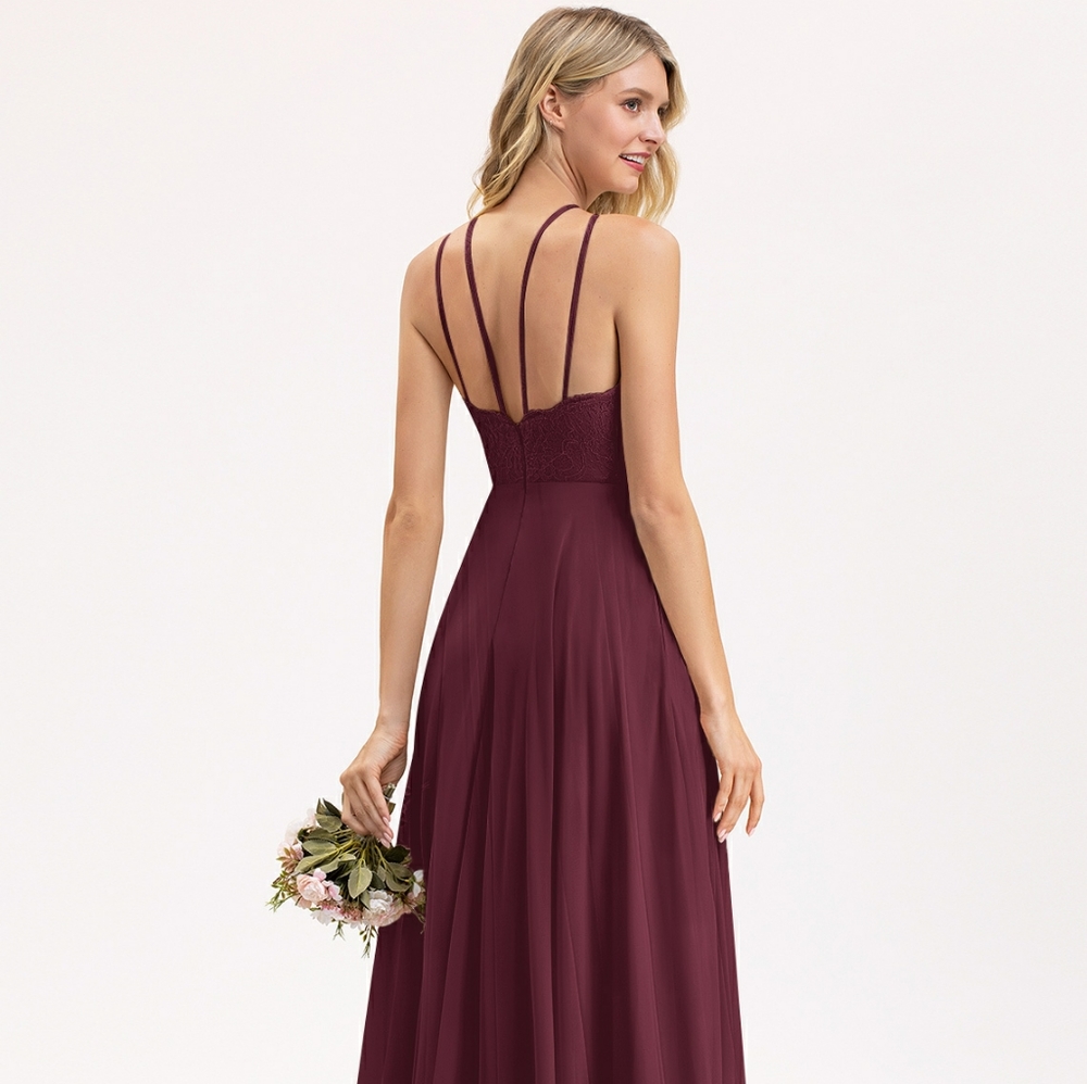 NWT A-Line Scoop Neck Chiffon Lace Evening Dress
